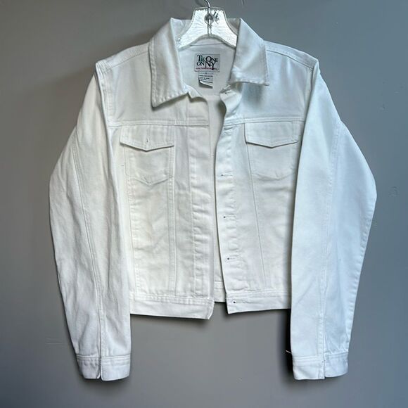 NWOT White Denim Bomber Jacket Military Style Relaxed Fit Fall Staple Small 4/6 - Picture 1 of 15